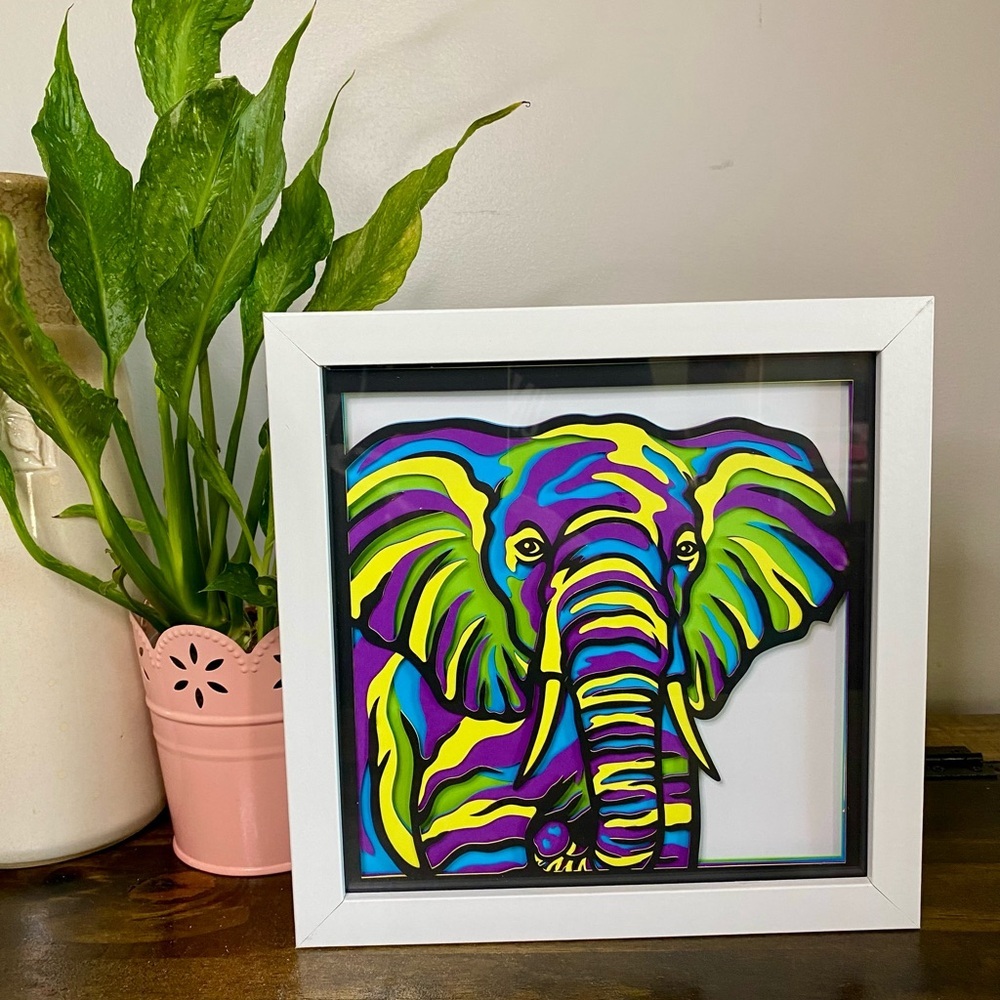 3D Elephant Multicolor Shadowbox